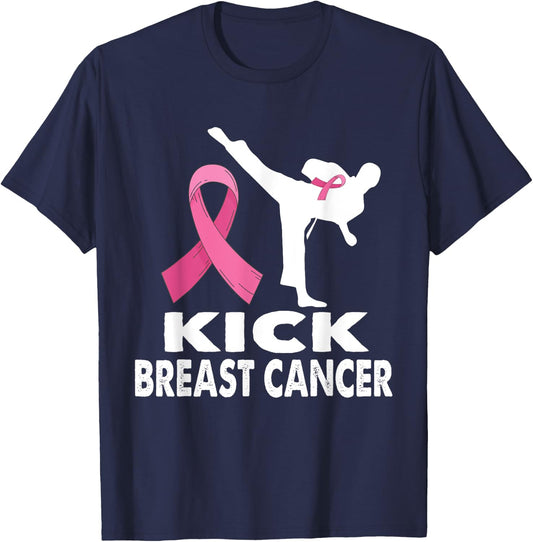 Karate Kick Breast Cancer Awareness Pink T-Shirt - T-Shirt | Navy