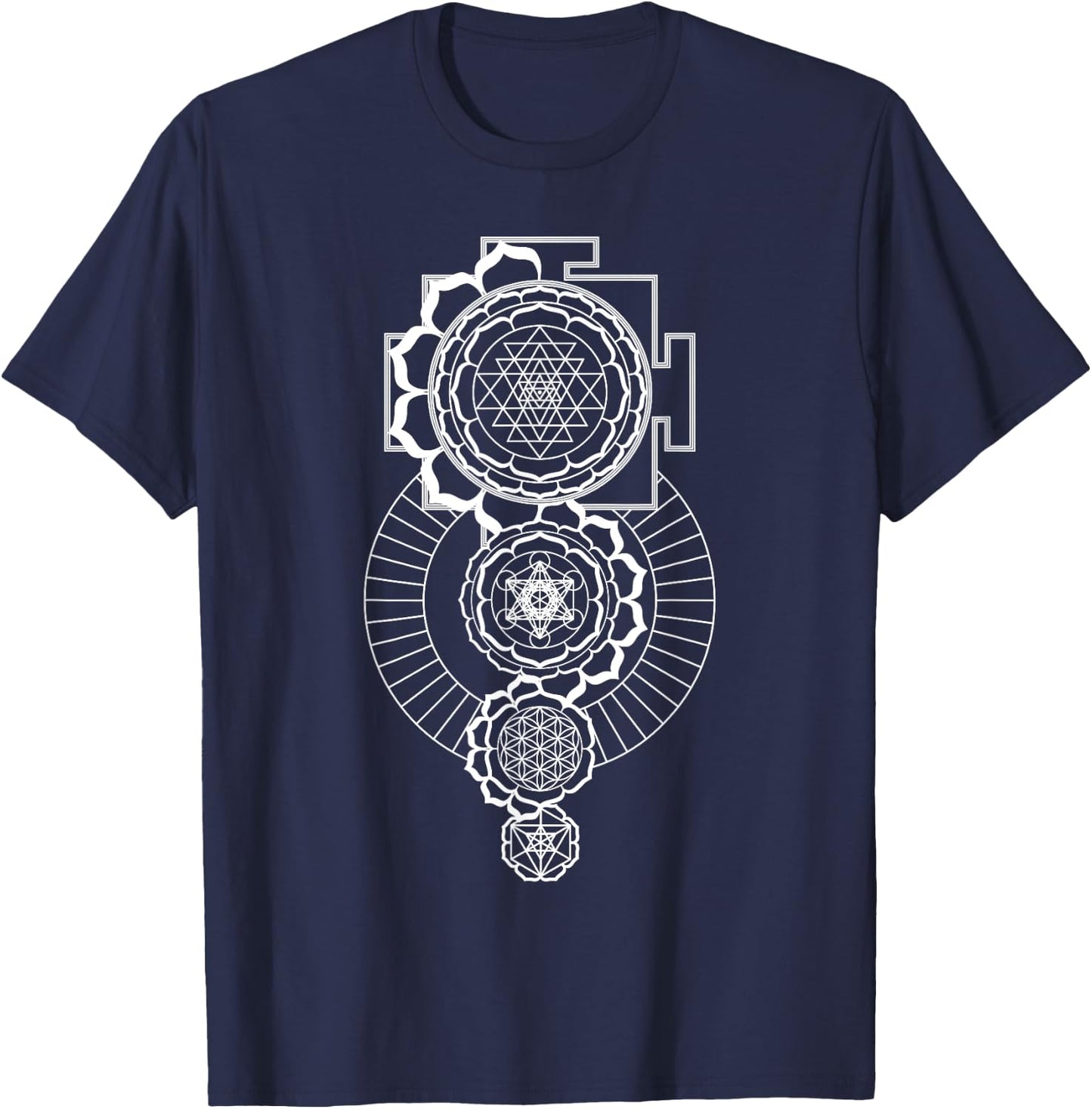 Sri Yantra Metatron's Cube Flower Of Life Merkaba Sacred T-Shirt - T-Shirt | Navy