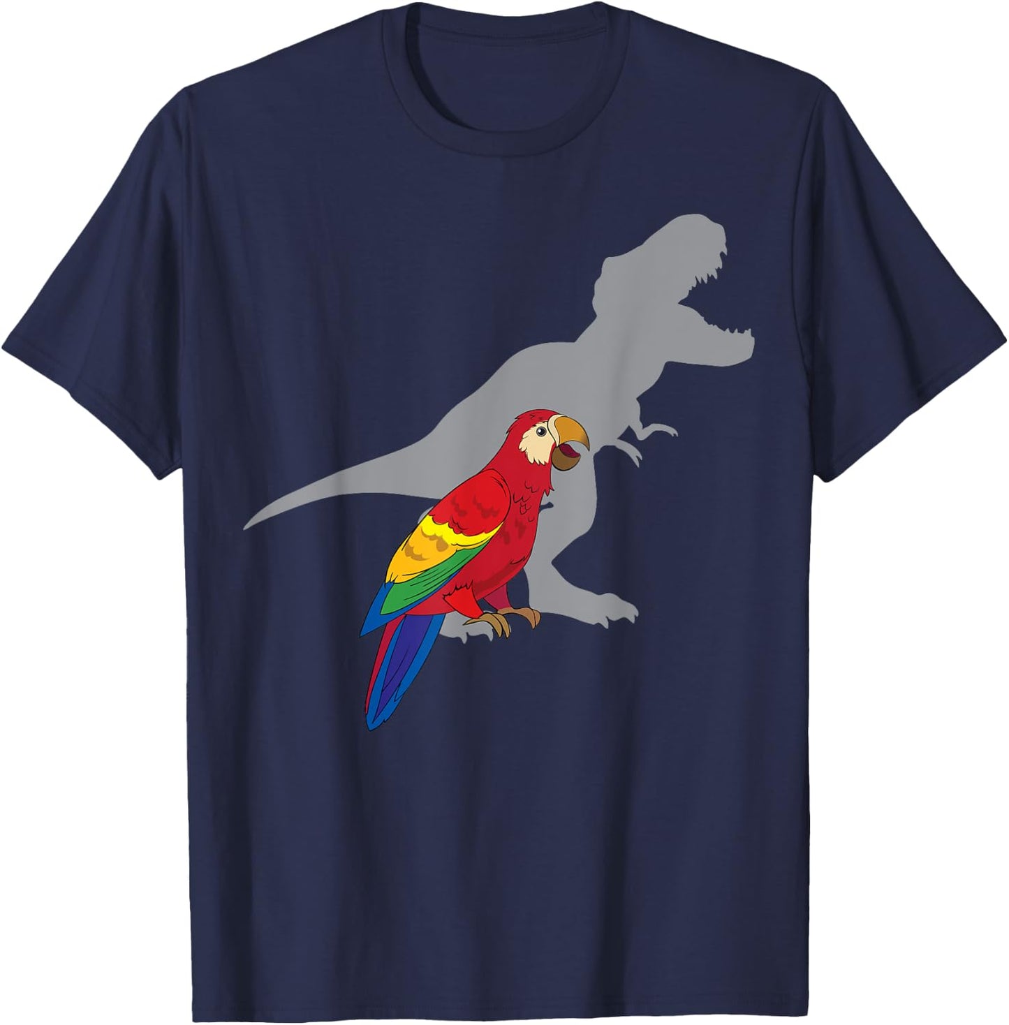 Cute African Parrot Gifts For Bird Lovers Women T-Rex Screaming with Macaw Parrot Adult Black Short Sleeve Classic Fit Cotton 65% Polyester 35% T-Shirt - T-Shirt | Navy