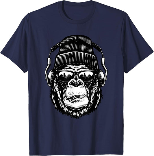 Monkey gorilla with mixer and headphones as DJ T-Shirt - T-Shirt | Navy