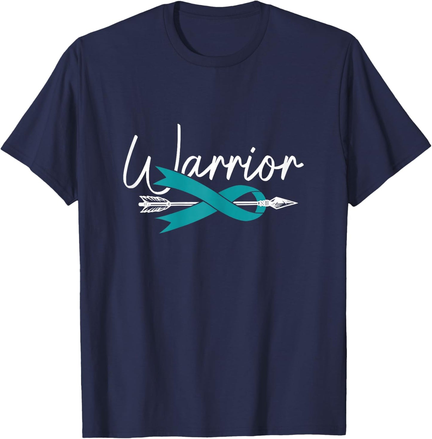 Ovarian Cancer Awareness Month Woman Teal Ribbon Warrior T-Shirt - T-Shirt | Navy