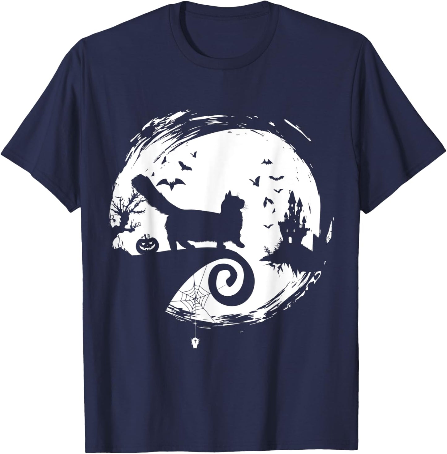 Munchkin Cat Halloween Costume Moon Silhouette Creepy T-Shirt - T-Shirt | Navy