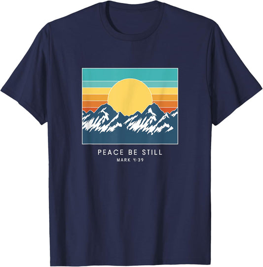 Peace Be Still Mark 4:39 - Vintage Bible Verse T-Shirt - T-Shirt | Navy