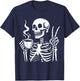 Skeleton Drinking Coffee Gothic Peace Sign Halloween Hippie T-Shirt - T-Shirt | Navy