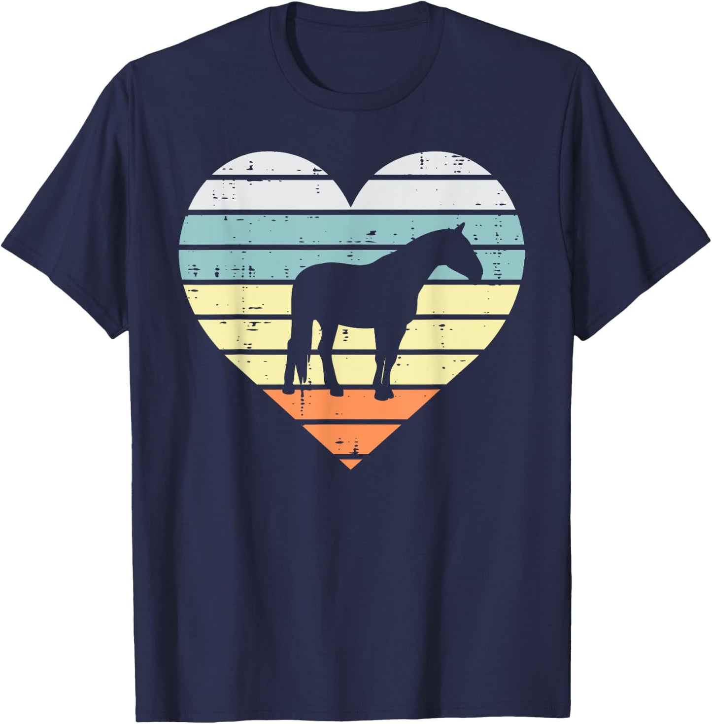 Horse Silhouette Heart Retro Love Equestrian Men Women Girls T-Shirt - T-Shirt | Navy