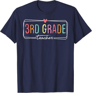 Third Grade Teacher Life 3rd Grade Back To School Heart Love Men Women Girls Kids T-Shirt - T-Shirt | Navy