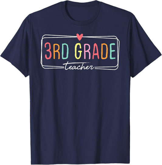 Third Grade Teacher Life 3rd Grade Back To School Heart Love Men Women Girls Kids T-Shirt - T-Shirt | Navy