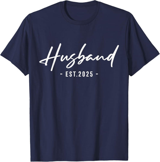 Husband Est 2025 Just Married Honeymoon Hubby Husband 2025 T-Shirt - T-Shirt | Navy