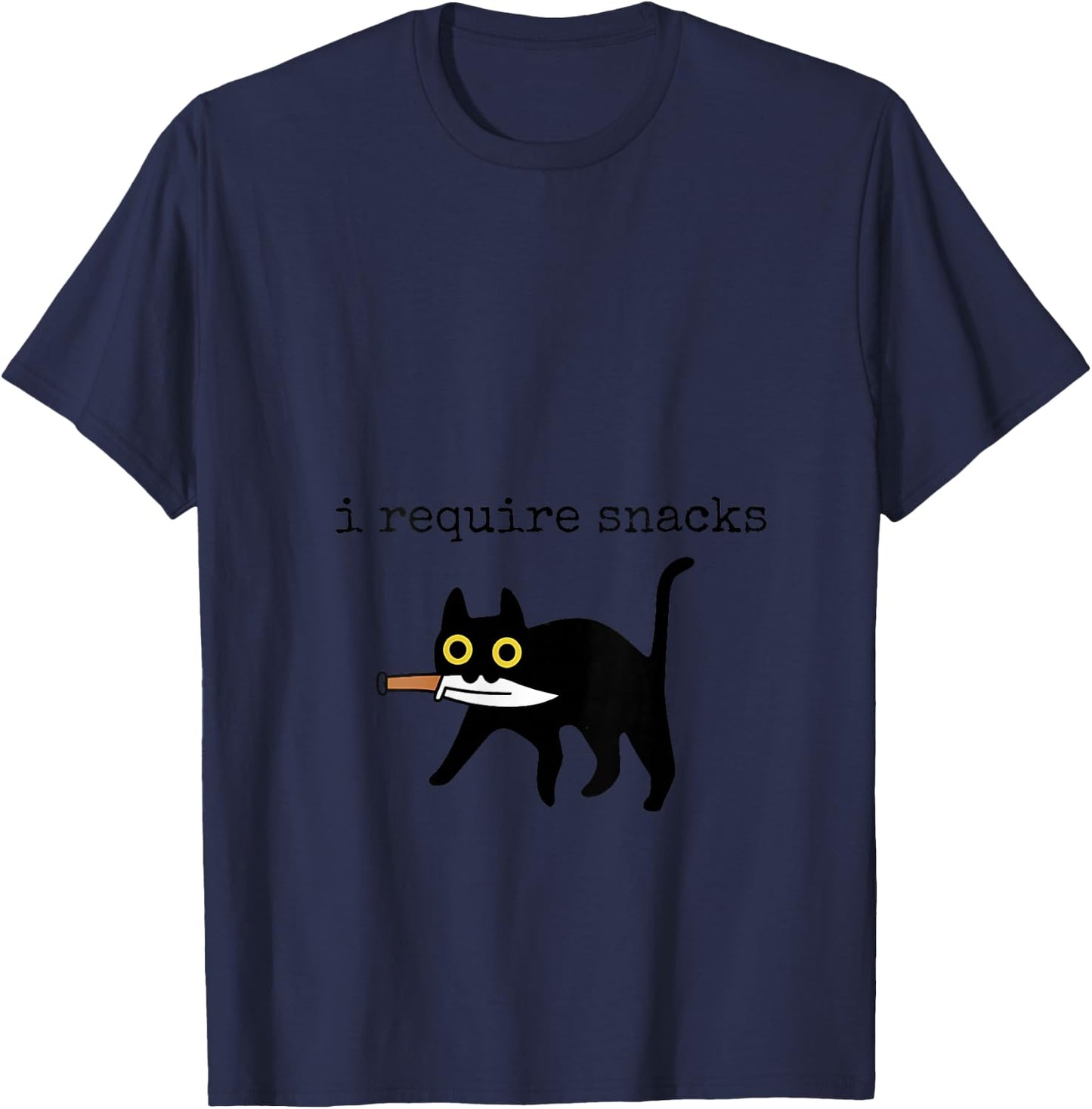 I Require Snacks Funny Black Cat Funny Quote Cat Lovers V-Neck T-Shirt - T-Shirt | Navy