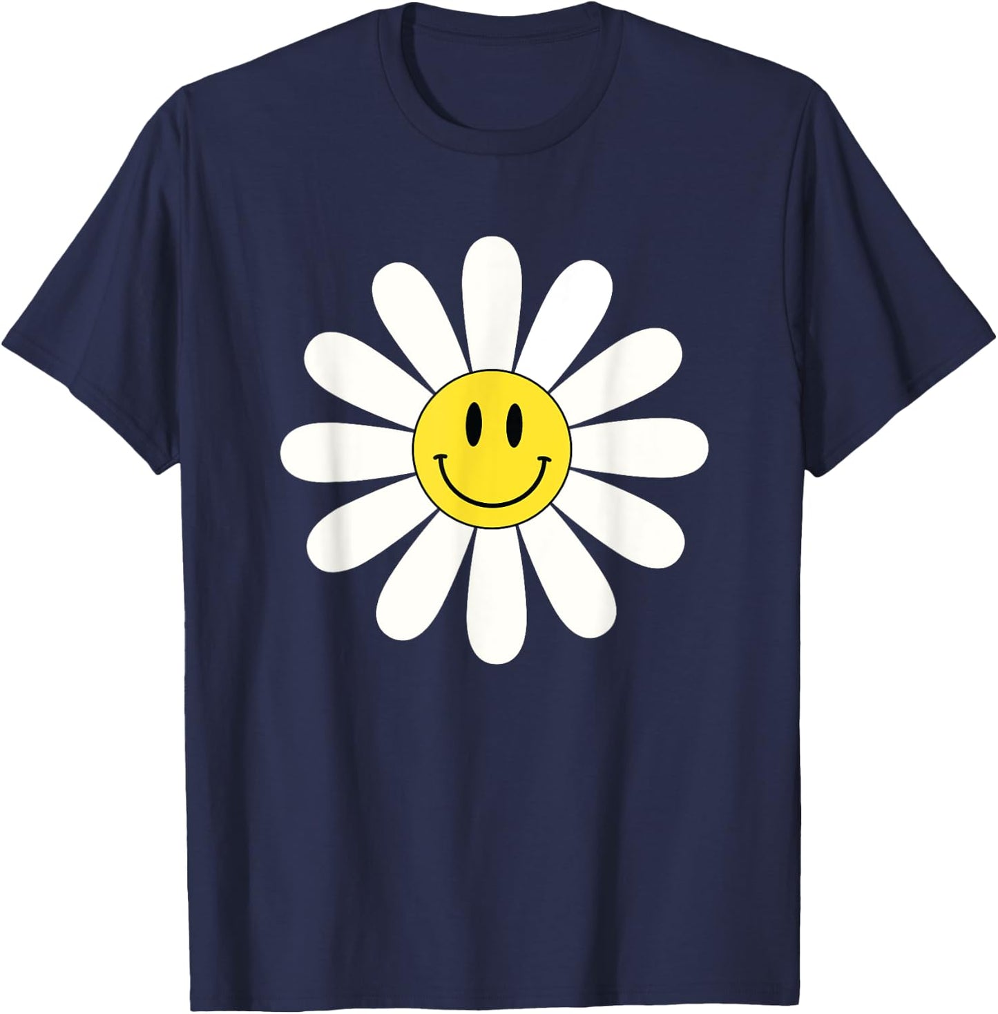Nice white Daisies Flower Cute Daisies Flower Smile Face T-Shirt - T-Shirt | Navy