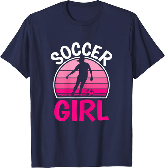 Cute Soccer Girl Pink Soccer Player Women Girls T-Shirt - T-Shirt | Navy