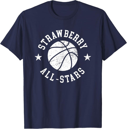 Strawberry Vintage All-Stars Retro 80s Basketball T-Shirt - T-Shirt | Navy