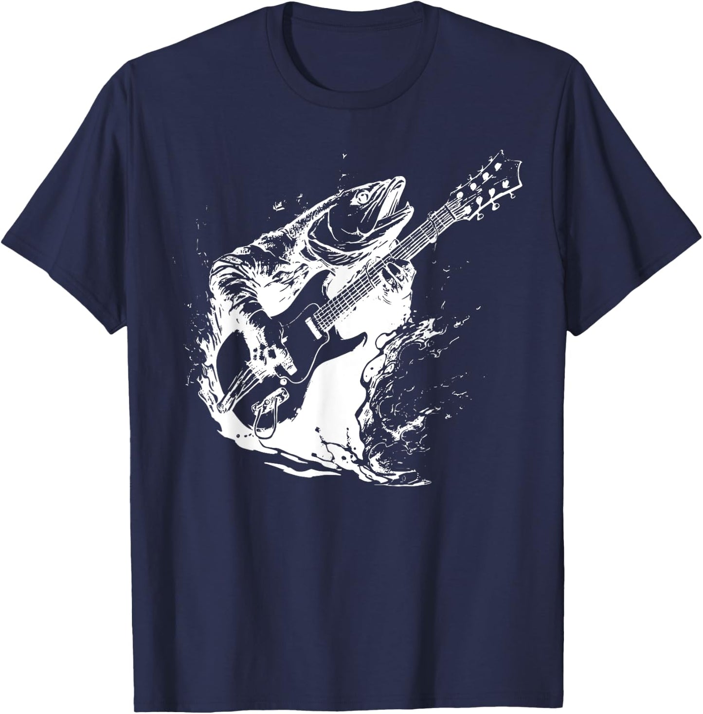 Retro Trout Playing Guitar Funny Fish Guitarist Music Lovers T-Shirt - T-Shirt | Navy