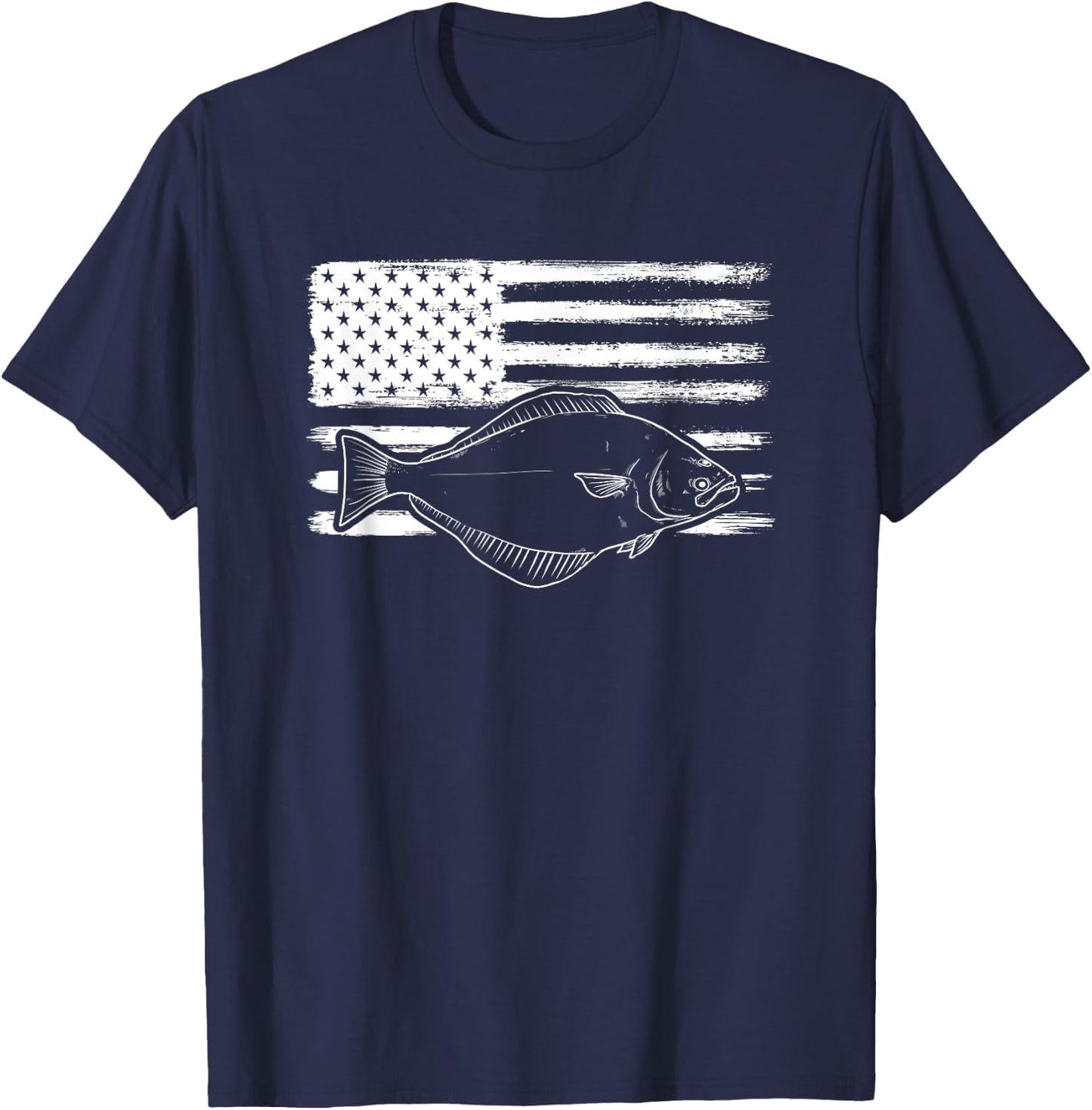 Halibut USA Plaice Flounder Flatfish united states grunge T-Shirt - T-Shirt | Navy