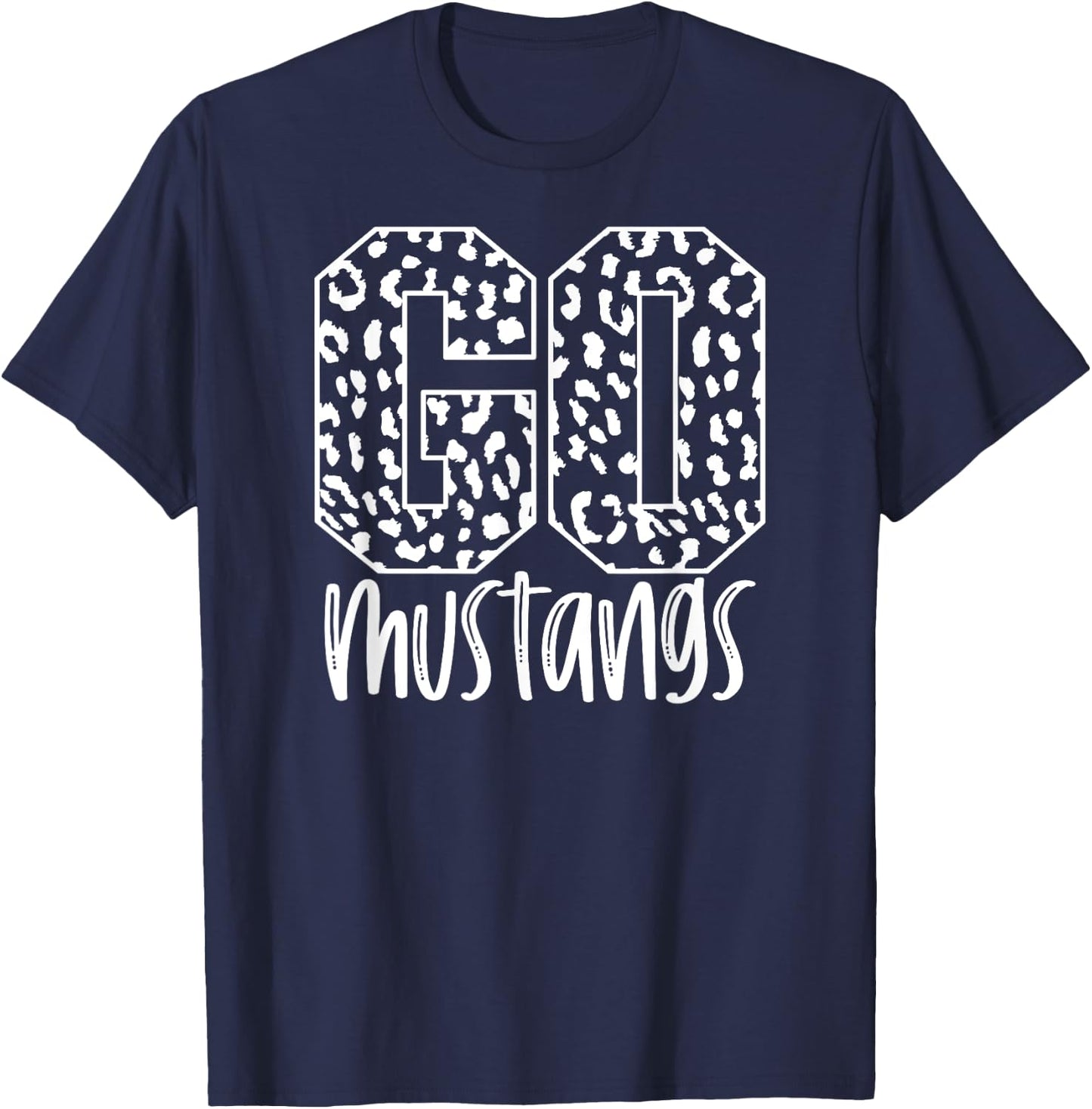 Mustangs Team Mascot School Spirit Game Night Leopard Print T-Shirt - T-Shirt | Navy