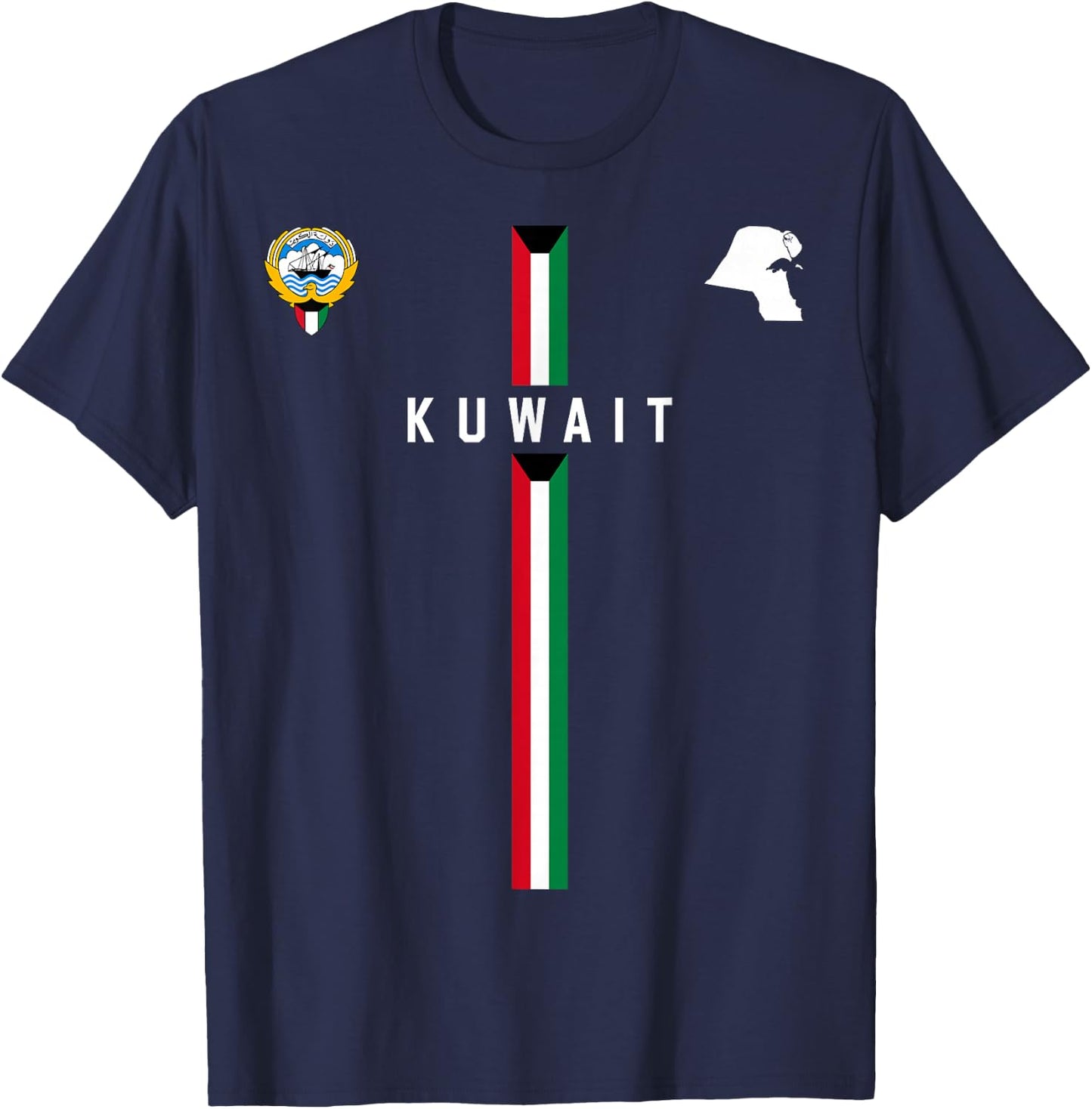 Kuwait Flag, Silhouette map of Kuwait, National Emblem T-Shirt - T-Shirt | Navy