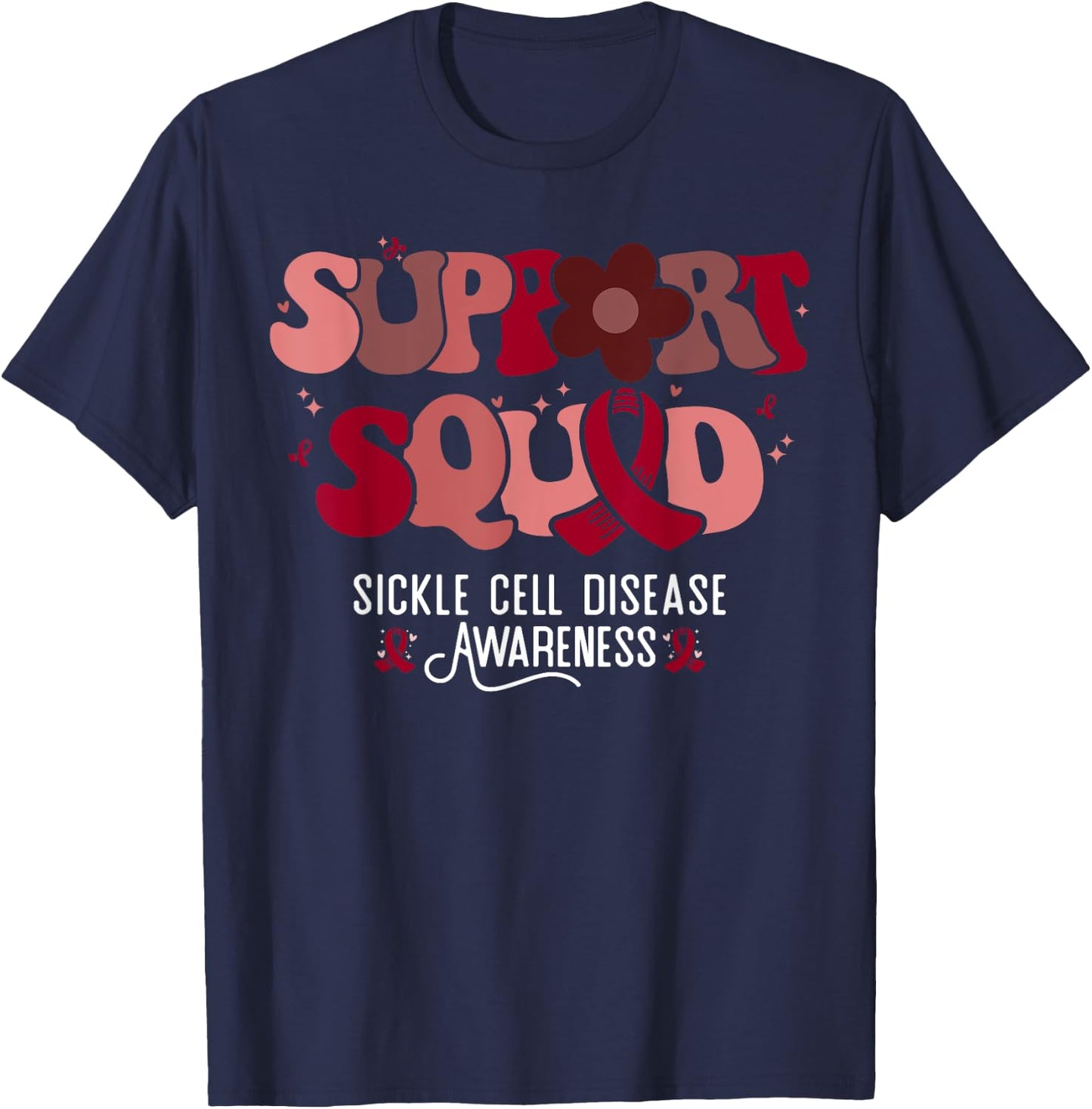 Sickle Cell Warrior Groovy Support Squad Sickle Cell Anemia T-Shirt - T-Shirt | Navy