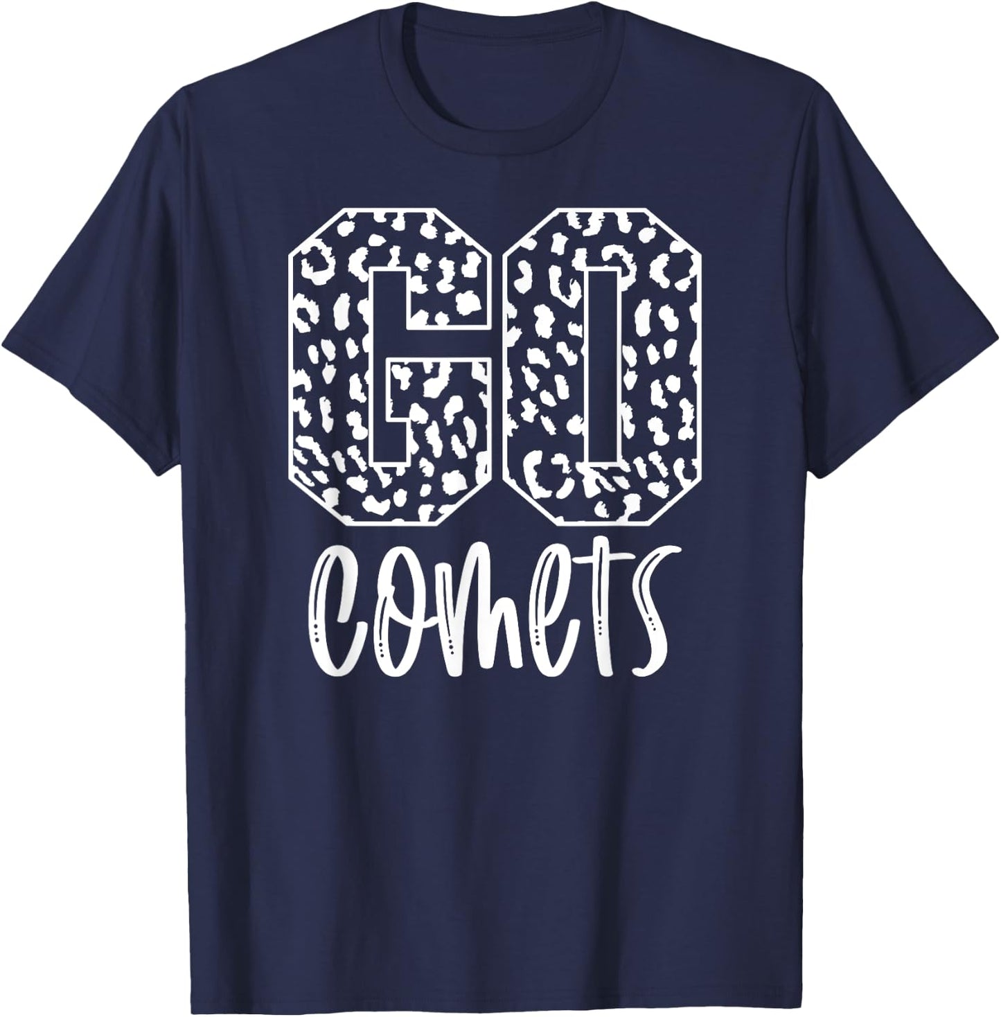Comets Team Mascot School Spirit Game Night Leopard Print T-Shirt - T-Shirt | Navy