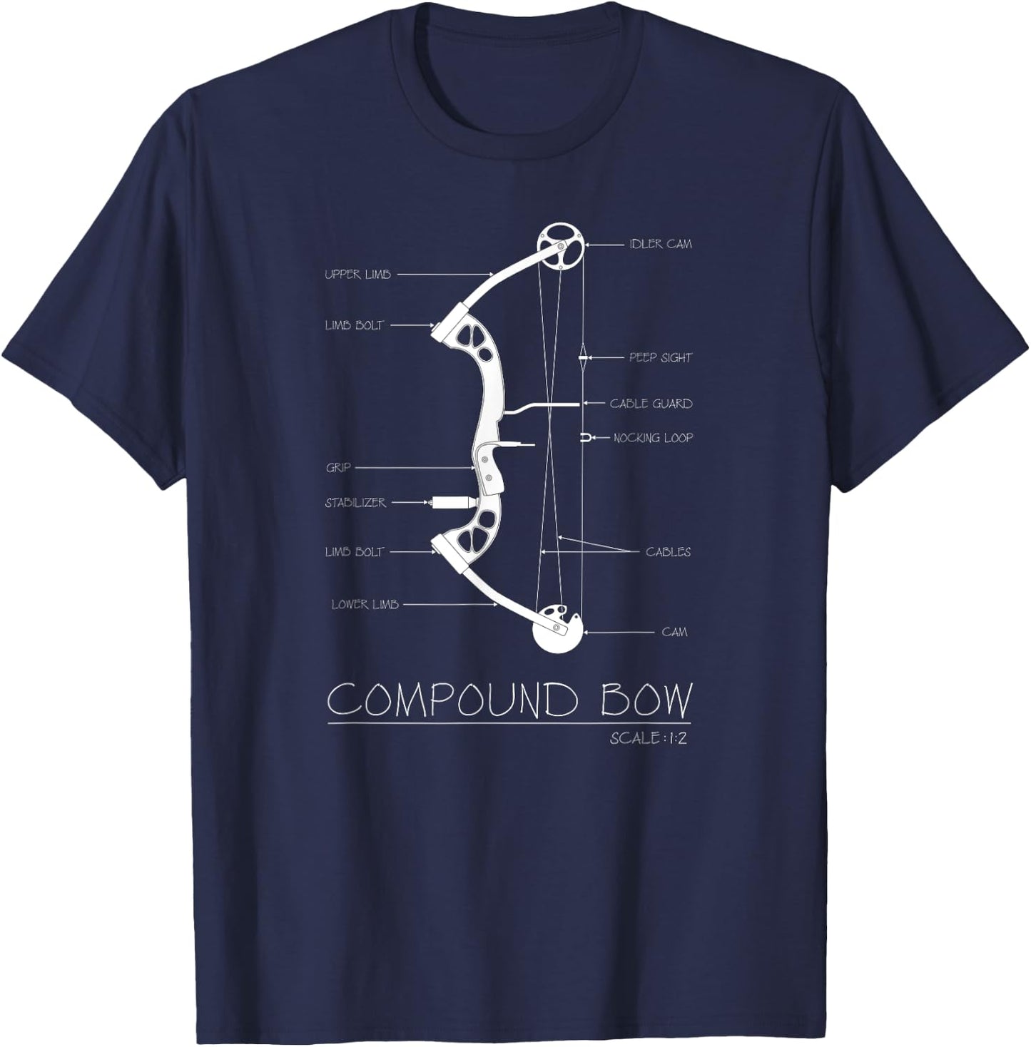 Compound Bow Drawing Design Archery Bow Arrow Shoot Engineer T-Shirt - T-Shirt | Navy