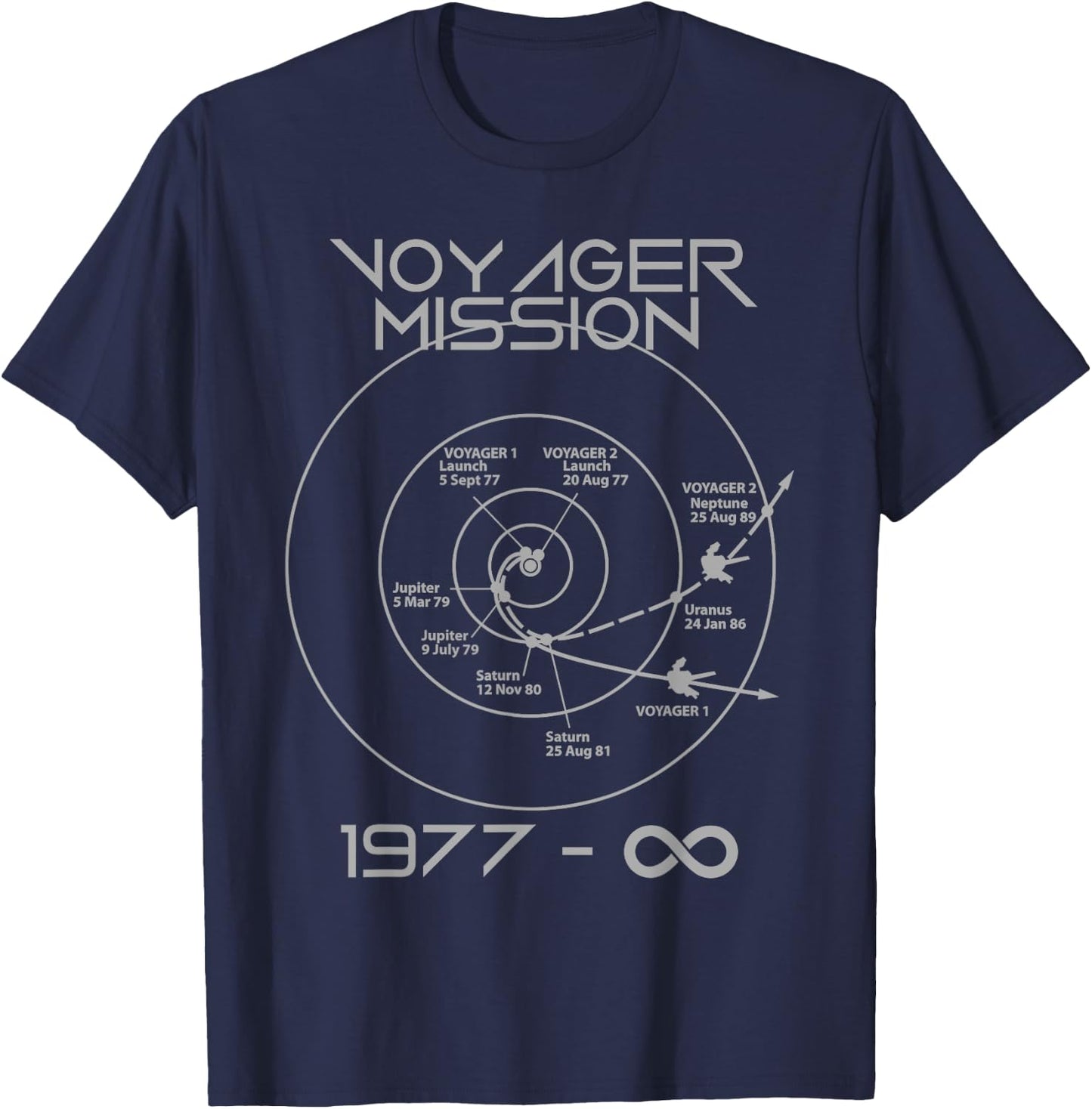 Space Voyager 1 2 Probes Outer Space Exploration Trajectory T-Shirt - T-Shirt | Navy