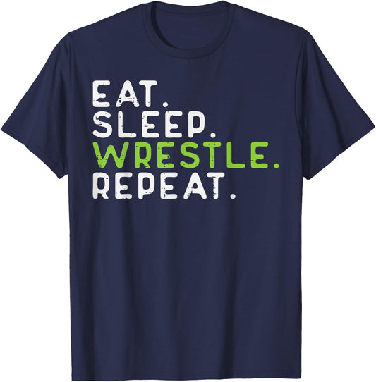 Eat Sleep Wrestle Repeat Wrestling Wrestler Men Women Kids T-Shirt - T-Shirt | Navy