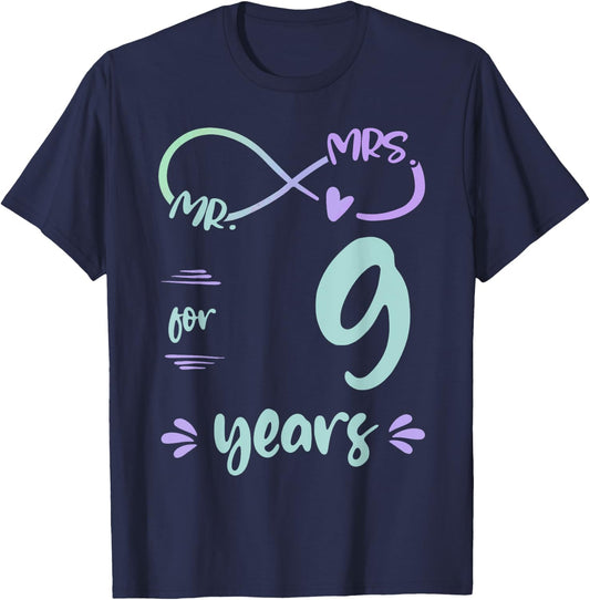 Mr. and Mrs. For 9 Years 9th Anniversary Wife and Husband T-Shirt - T-Shirt | Navy