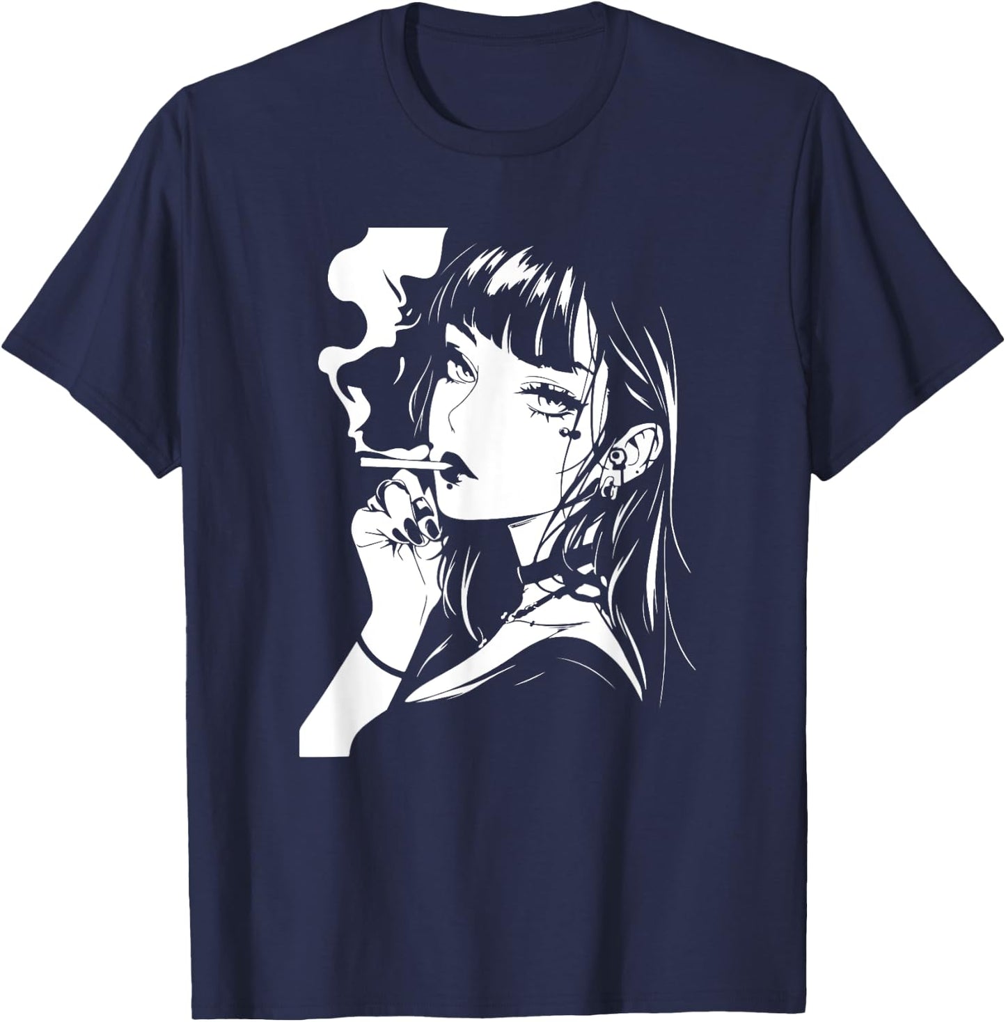 Grunge Anime Girl T-Shirt - T-Shirt | Navy