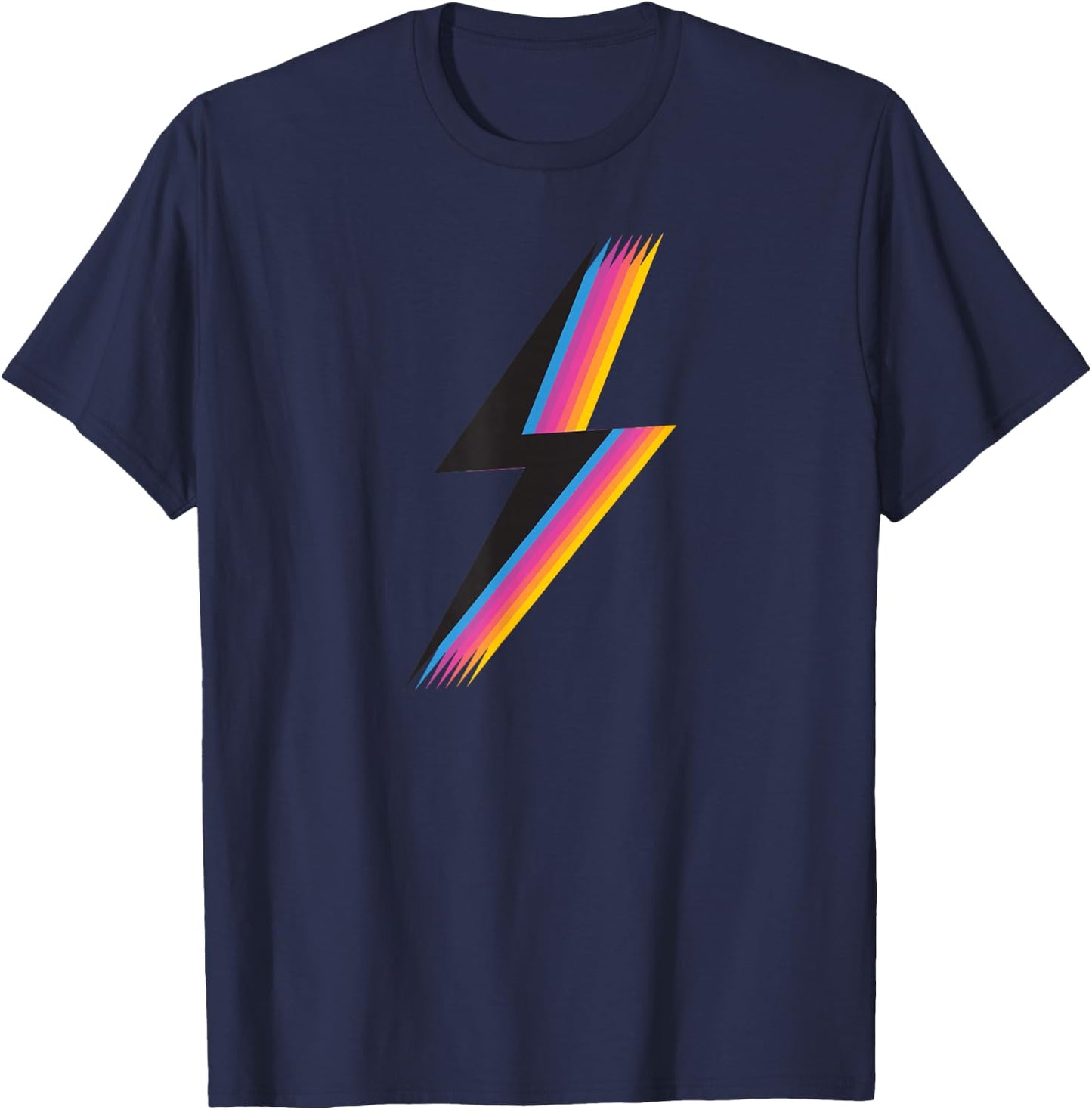 Lightning Bolt with Cool Colorful Retro Graphic T-Shirt - T-Shirt | Navy