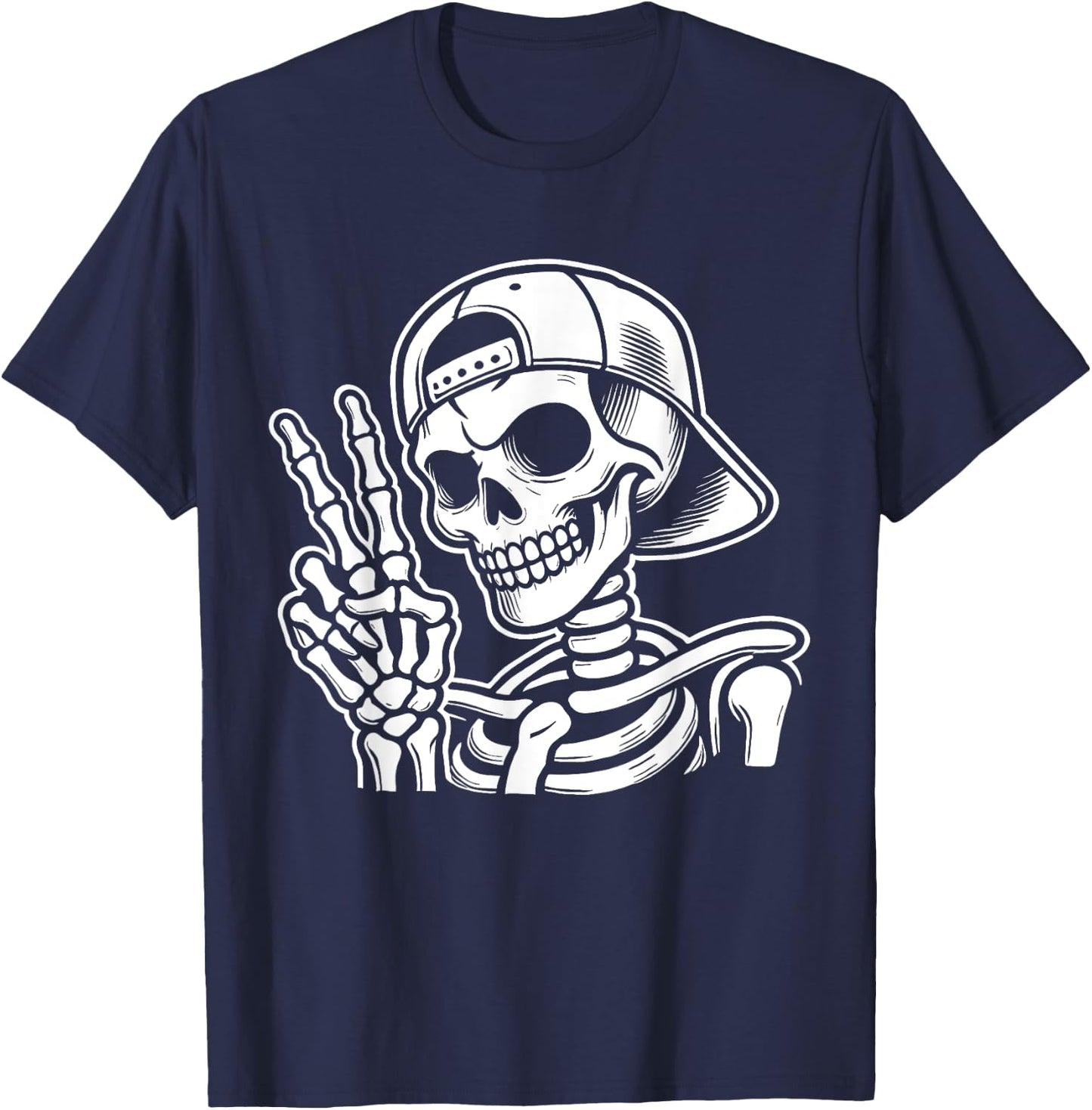 Skeleton Hand Peace Sign Retro Halloween Skeleton Hand Sign T-Shirt - T-Shirt | Navy