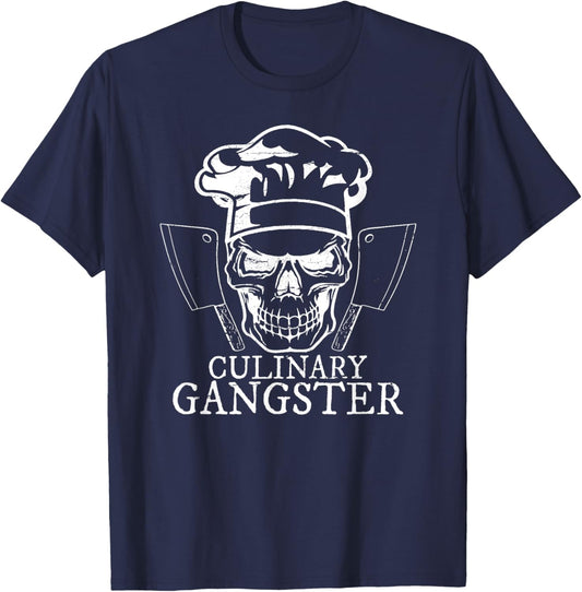 Culinary Gangster Shirt Funny Chef Gift Skull Hat Cooking T-Shirt - T-Shirt | Navy