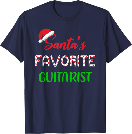 Santas Favorite Guitarist Gift Funny guitar Christmas Pajama T-Shirt - T-Shirt | Navy
