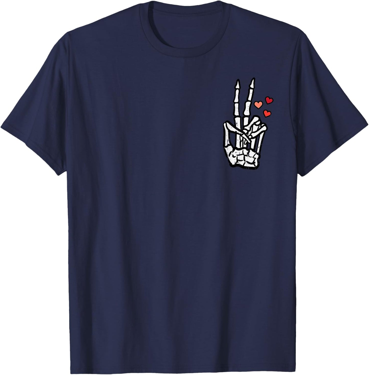 Valentines Day Skeleton Hand Peace Pocket Men Women Kids T-Shirt - T-Shirt | Navy