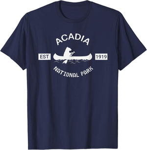 Maine Acadia National Park Bear Canoe Silhouette T-Shirt - T-Shirt | Navy