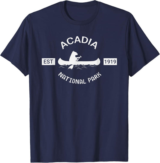 Maine Acadia National Park Bear Canoe Silhouette T-Shirt - T-Shirt | Navy