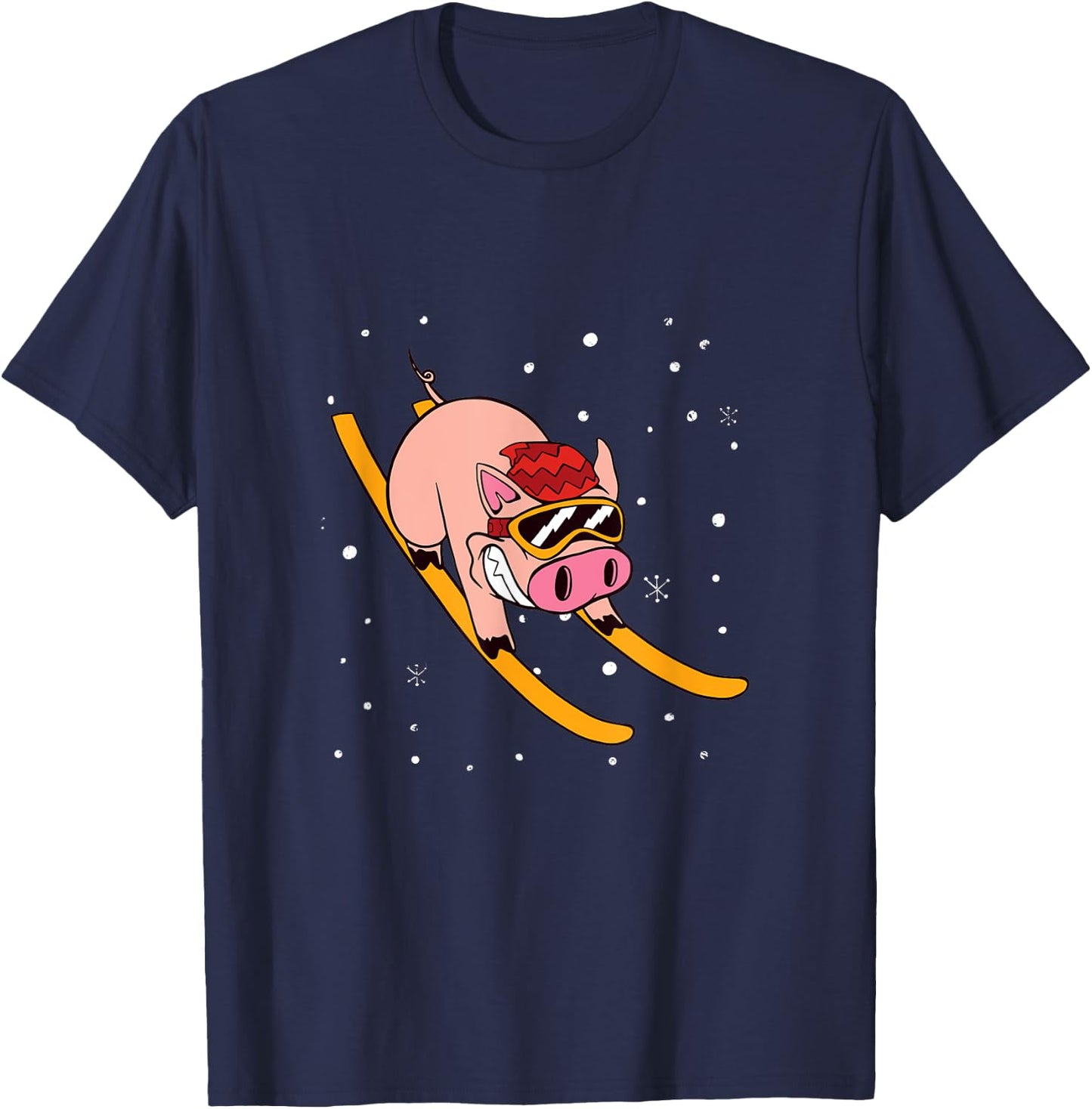 Pig on Skis - Skier Funny Ski Vacation T-Shirt - T-Shirt | Navy
