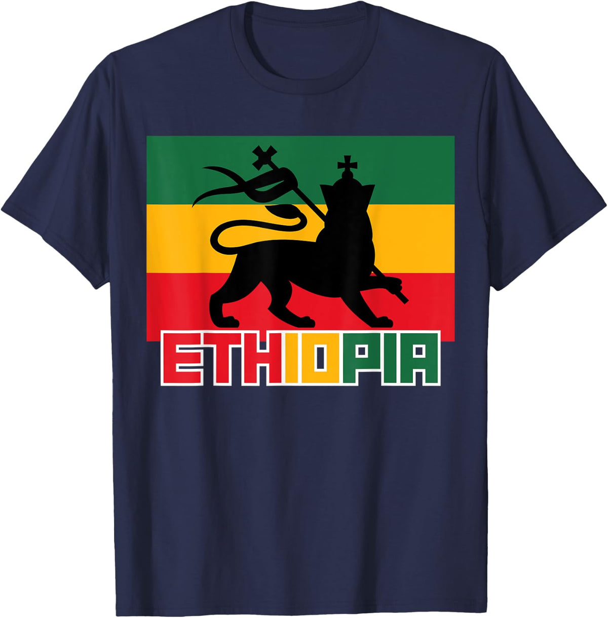 Ethiopia Ethiopian Apparel Lion Of Judah Art Design T-Shirt - T-Shirt | Navy