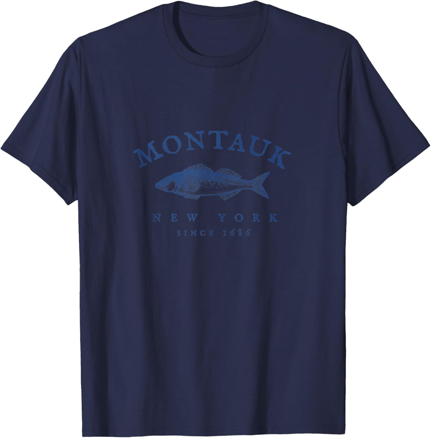 Retro Montauk New York Fishing T-Shirt - T-Shirt | Navy