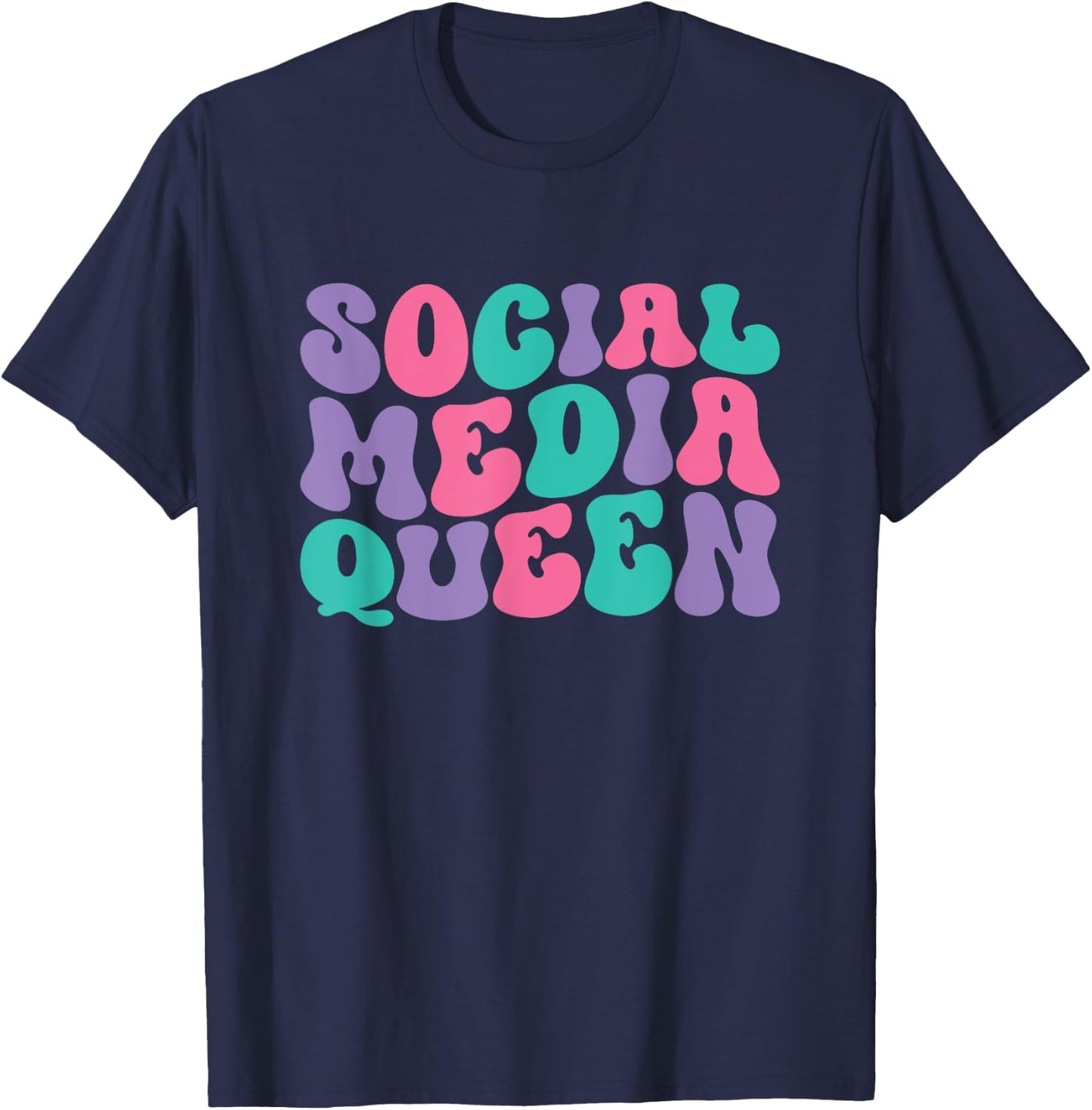 Social Media Queen Retro Vintage Groovy Wavy T-Shirt - T-Shirt | Navy
