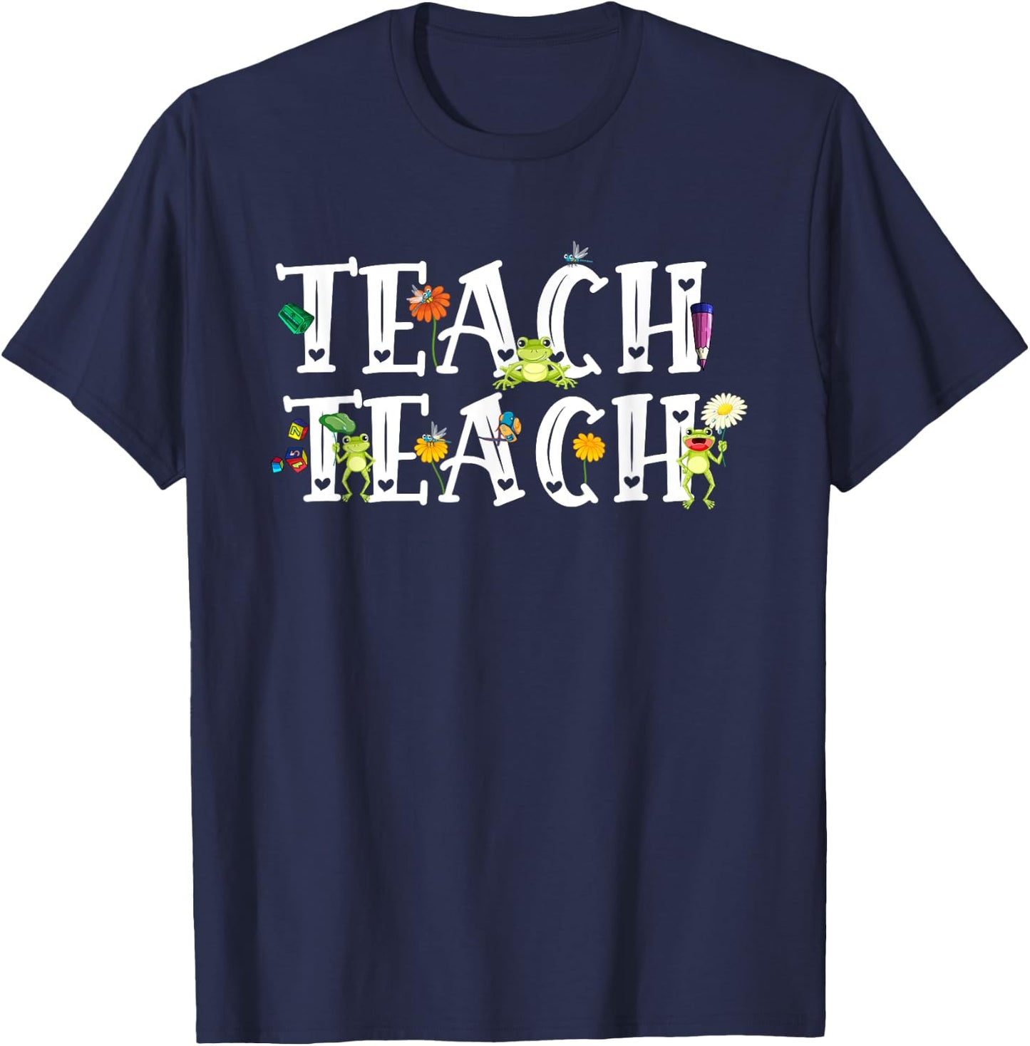 Teacher Cute Frogs Back To School Teach School Student Men Women Girls Kids T-Shirt - T-Shirt | Navy