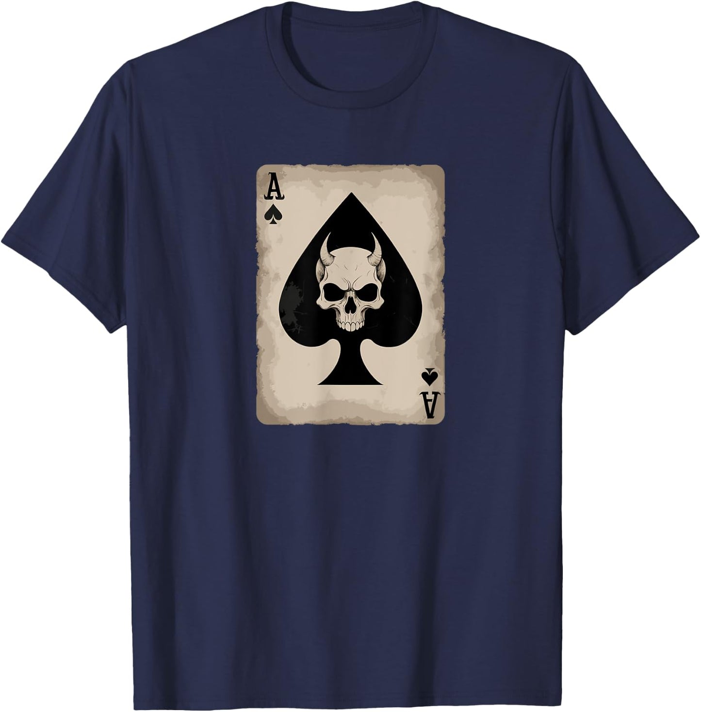 Skull and Devil Horns. Ace of Spades Playing Card. T-Shirt - T-Shirt | Navy
