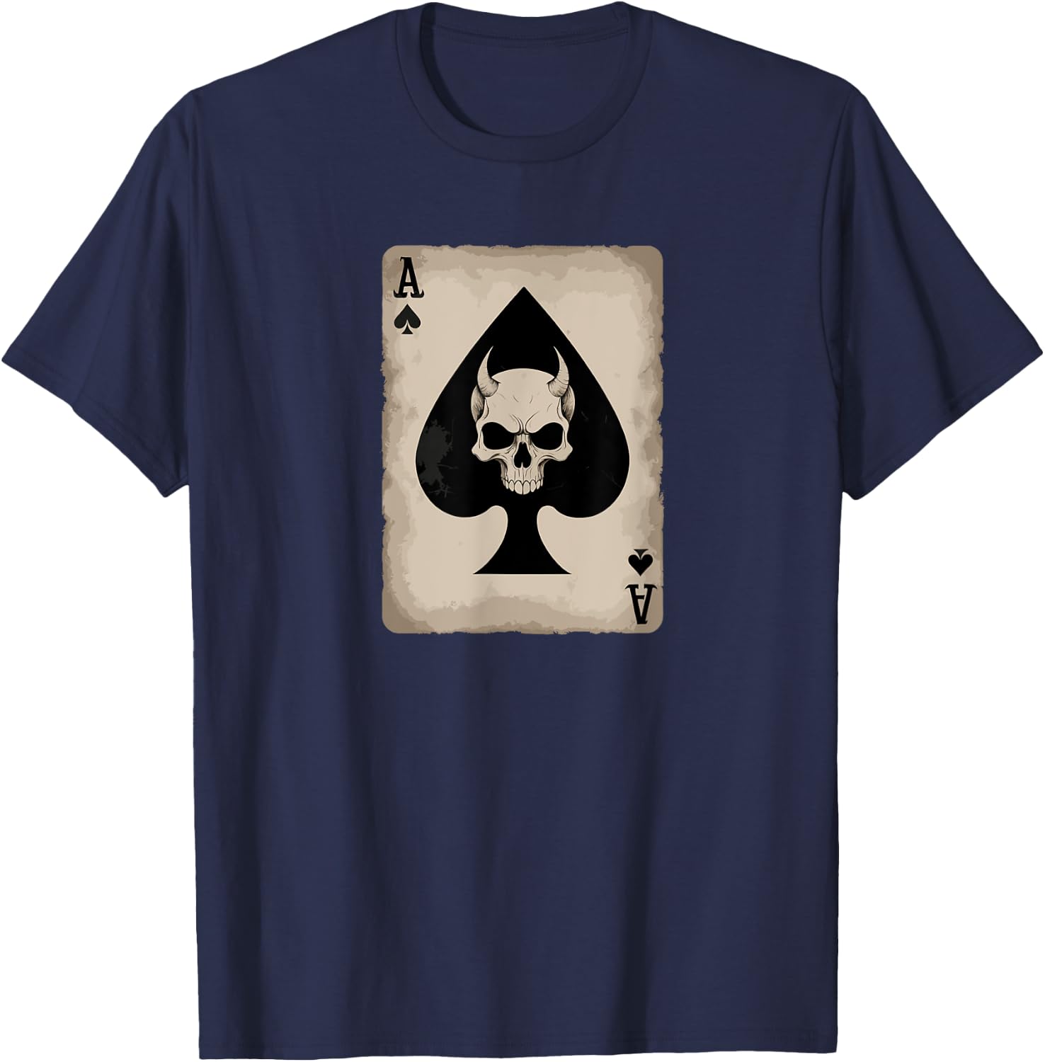 Skull and Devil Horns. Ace of Spades Playing Card. T-Shirt - T-Shirt | Navy