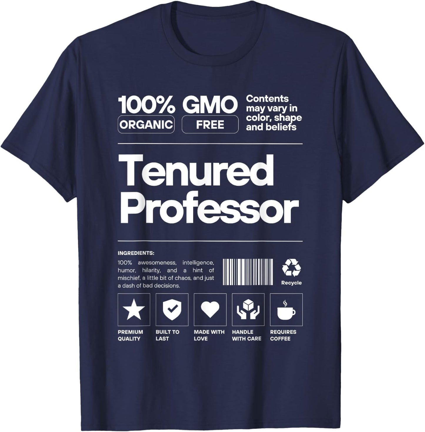 Tenured AF | Professor Promotion | Full Professor 100% Cotton Black T-Shirt - T-Shirt | Navy