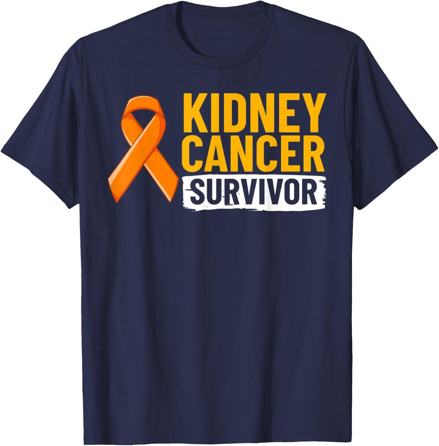 Kidney Cancer Orange Ribbon Awareness Survivor T-Shirt - T-Shirt | Navy