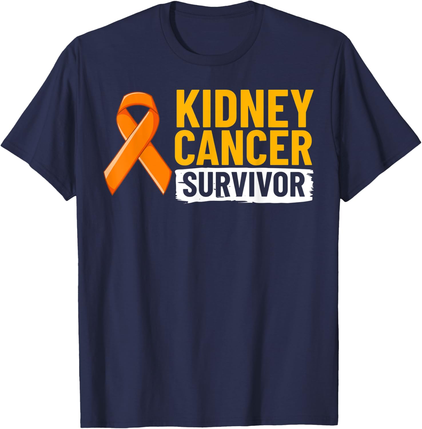 Kidney Cancer Orange Ribbon Awareness Survivor T-Shirt - T-Shirt | Navy