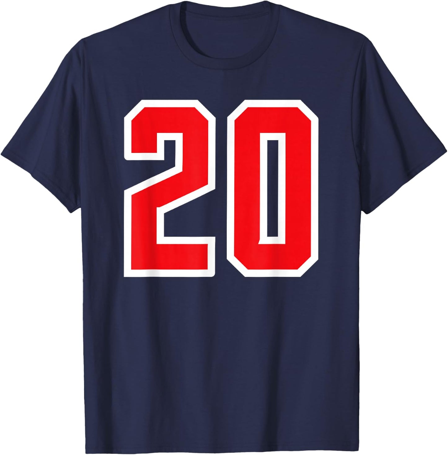 Number #20 Sport Red Varsity Number T-Shirt - T-Shirt | Navy