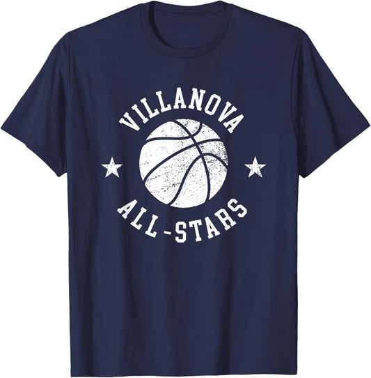 Villanova Vintage All-Stars Retro 80s Basketball T-Shirt - T-Shirt | Navy