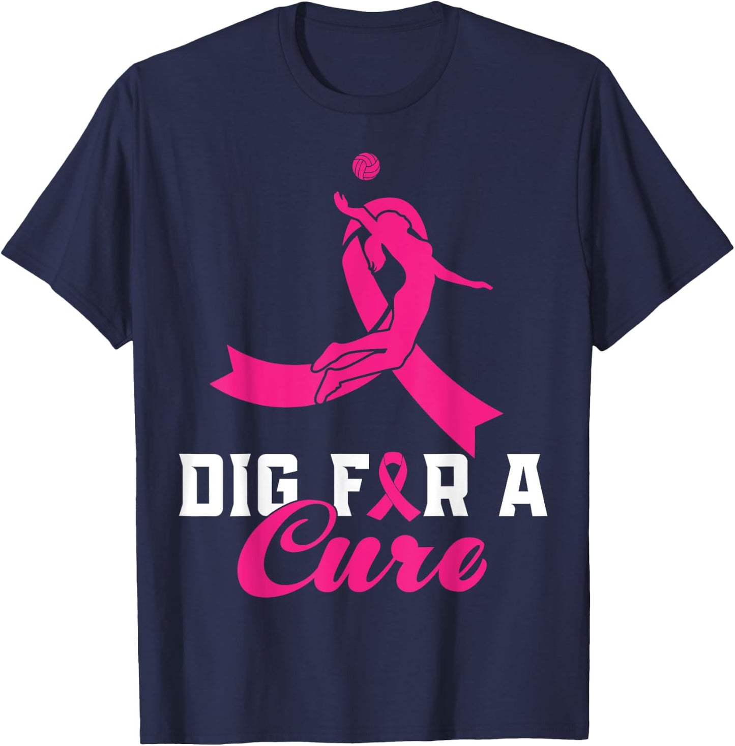 Dig For A Cure Breast Cancer Awareness Volleyball Pink T-Shirt - T-Shirt | Navy