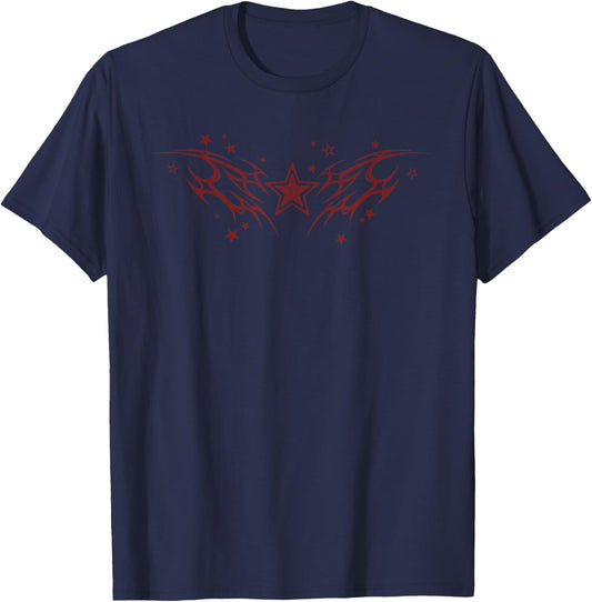 Y2K 90s Star Star Tattoo STYL T-Shirt - T-Shirt | Navy