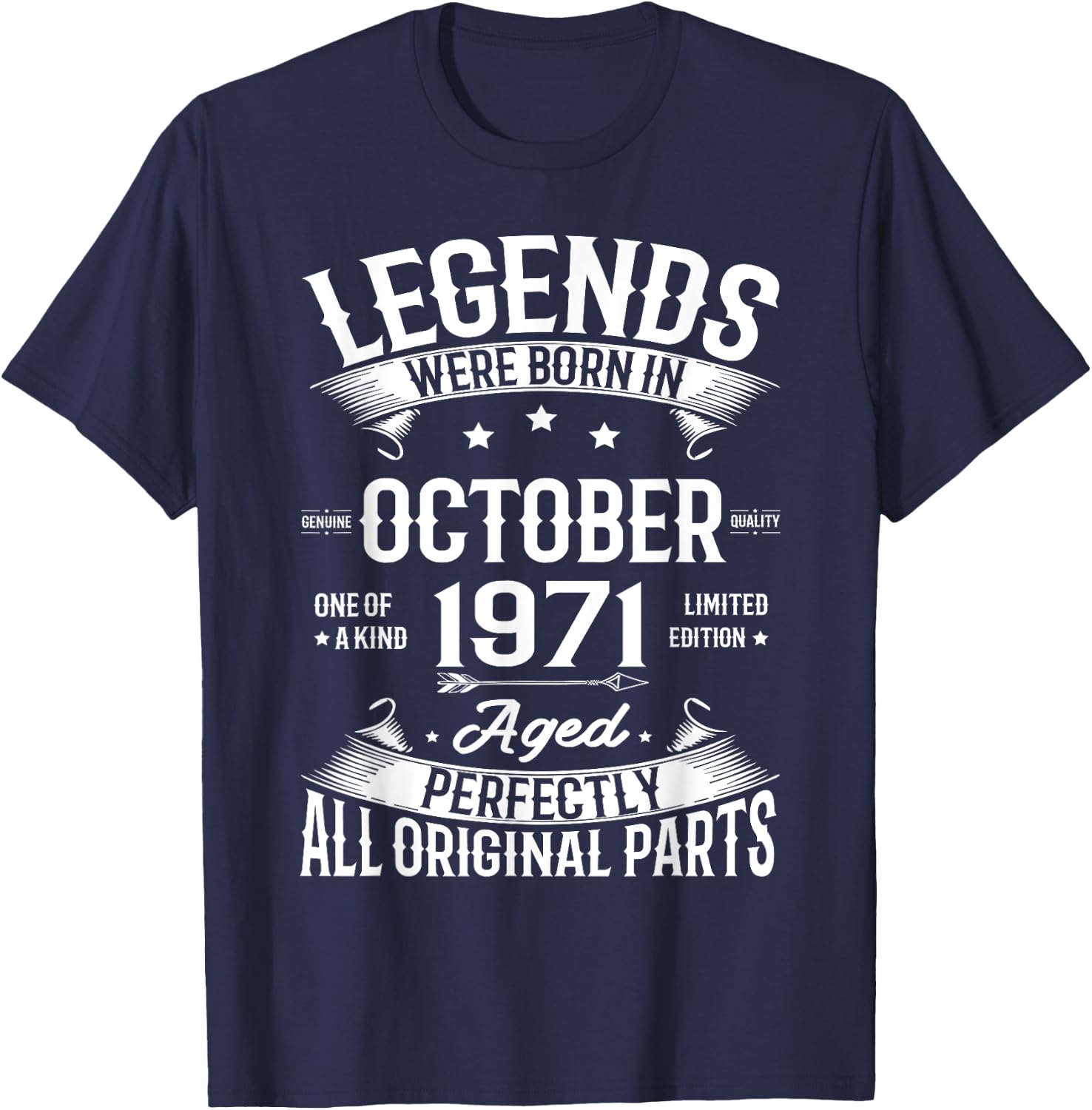Legends Were Born in October 1971 Vintage Birth Of Birthday T-Shirt - T-Shirt | Navy