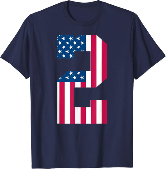 Fun 2nd Birthday US American Flag 2nd Of July Boy 2 Year Old T-Shirt - T-Shirt | Navy